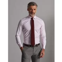 Chemise cintrée en pin point rose - Poignets Mousquetaires