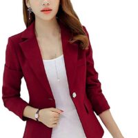 YiLianDa Femme Automne Tailleur OL Blazer Veste Slim Jacket Manches Longues Coat Rouge XL